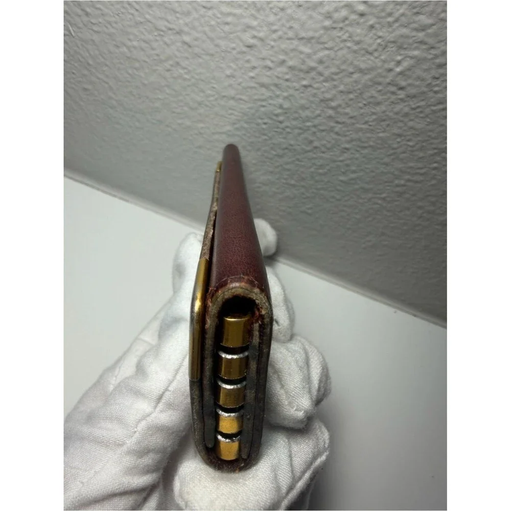 Cartier Brownish Red Leather Card Holder with Gold Corner Accents